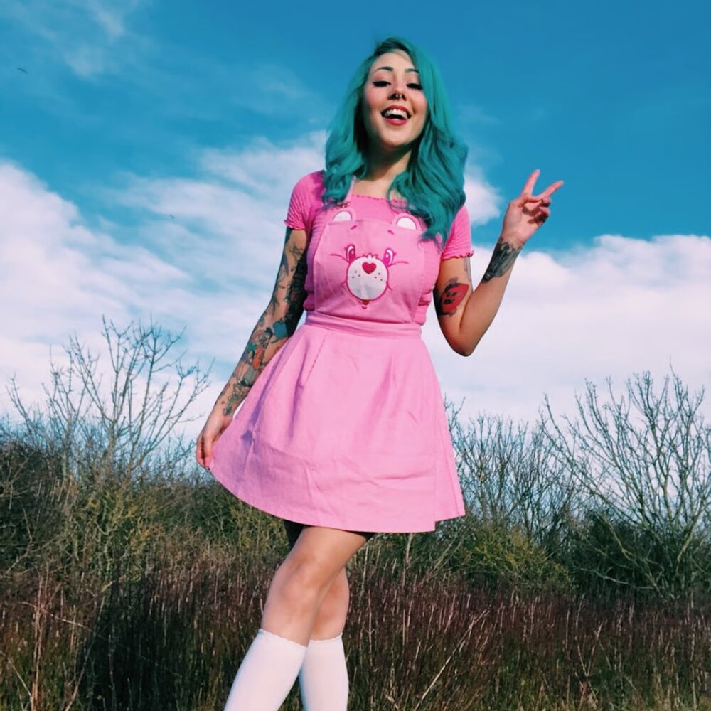 Dolls Kill x Care Bears Corduroy Pinafore Overall Dress E-Girl Kawaii Nostalgia